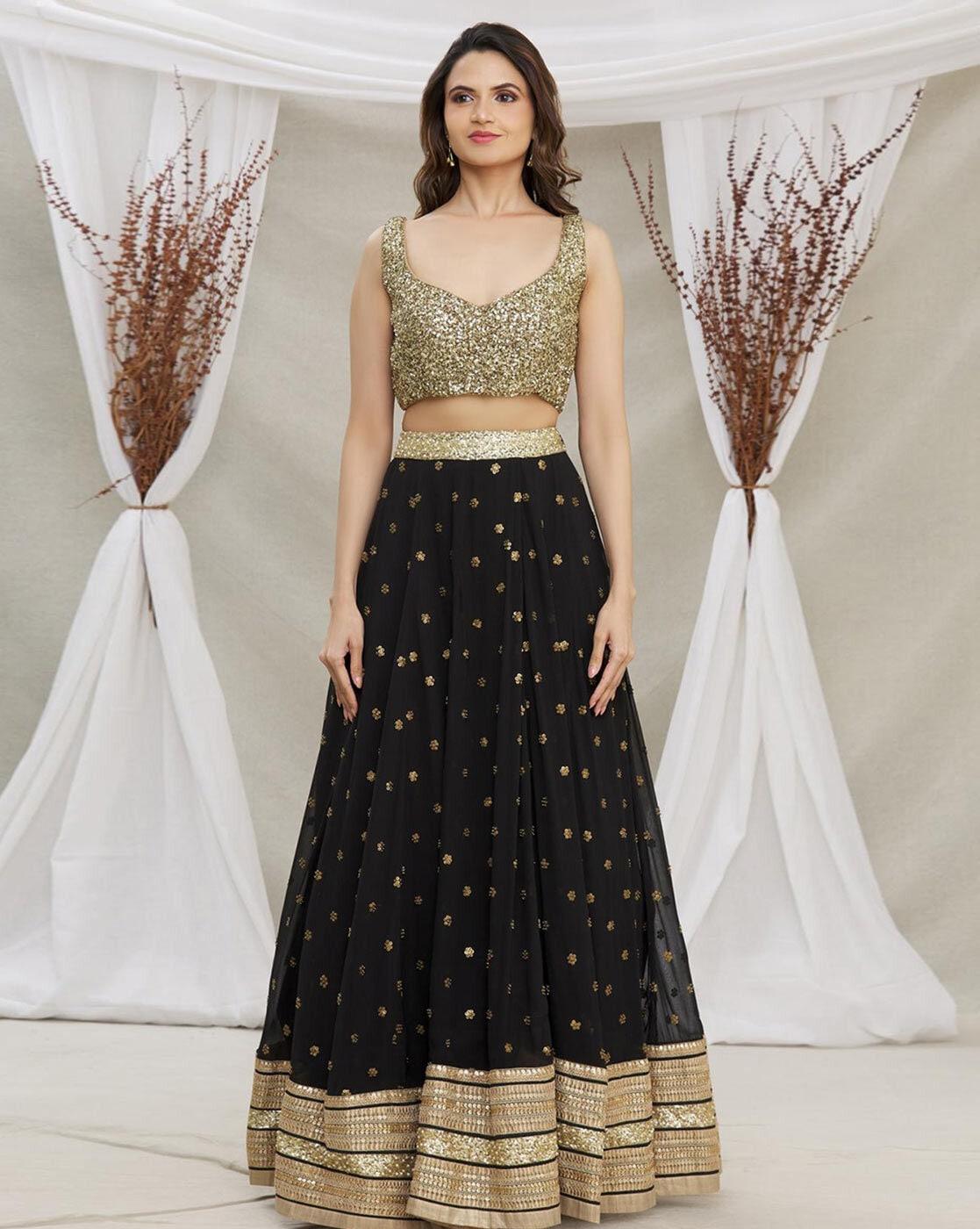 Black Net Sequined Flared Lehenga choli Clearance Deals