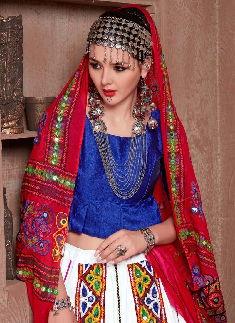 Navratri Special Blue And White Color Cotton Base Lehenga Choli Sale Official