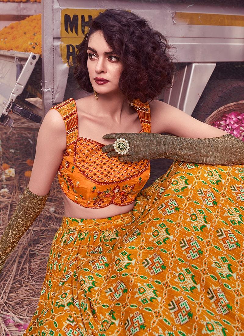 Hand Work Blouse With Mustard Crush Lehenga Pay With Visa Cheap Online