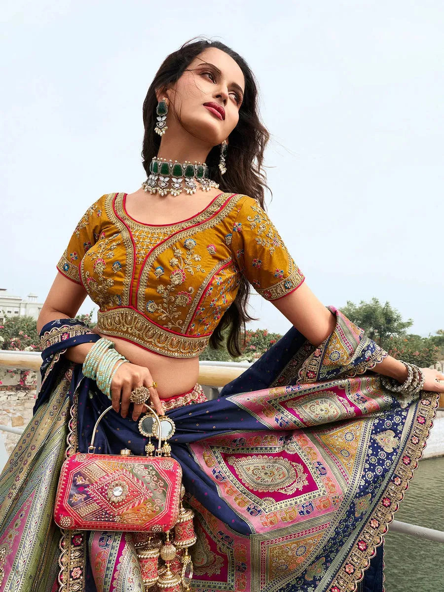 Elegant Multi-Color Silk  Embroidered Lehenga Choli Set Low Cost For Sale