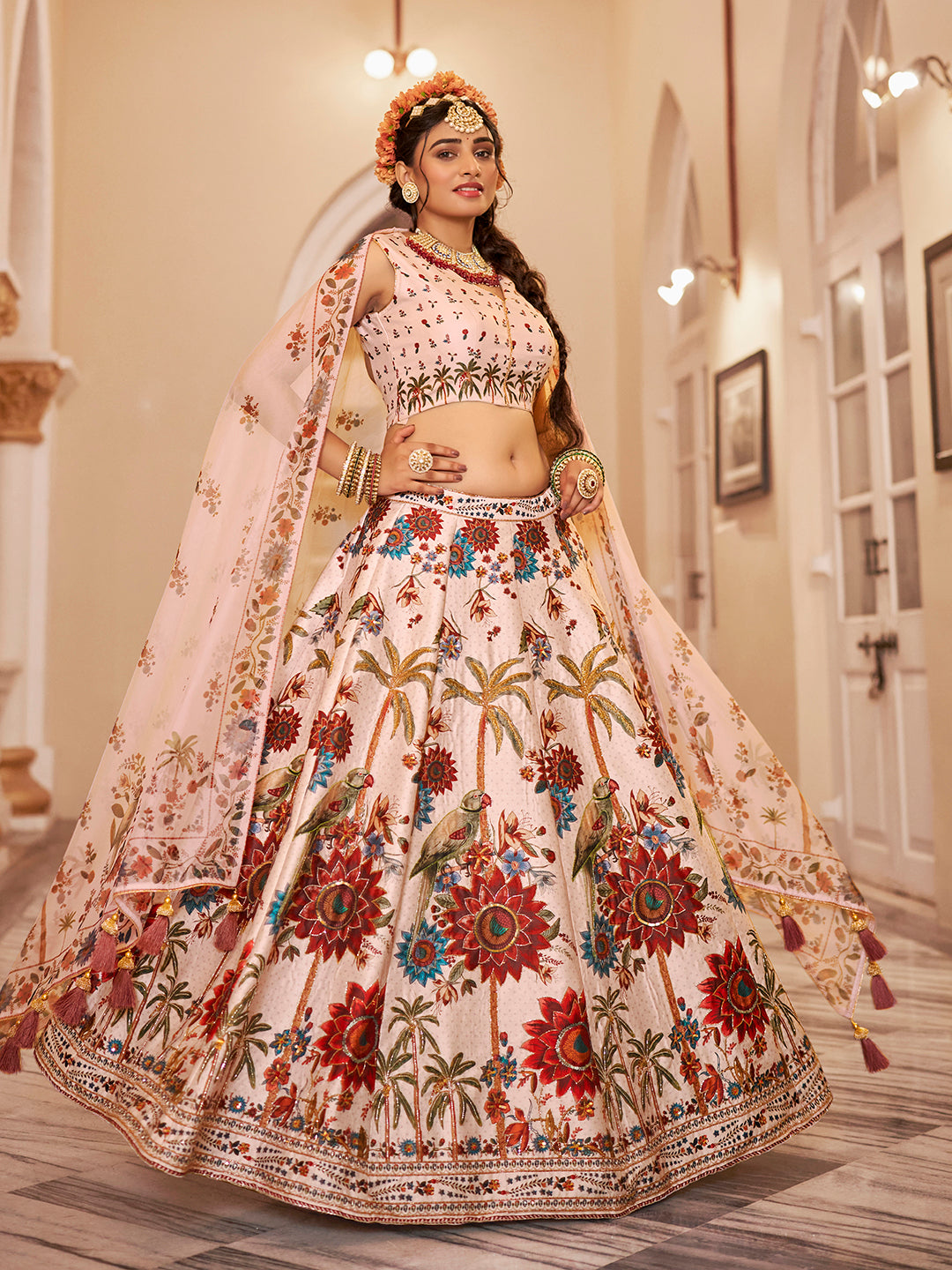 Exquisite Off-White Art Silk Floral Lehenga Choli Set Wide Range Of Sale Online