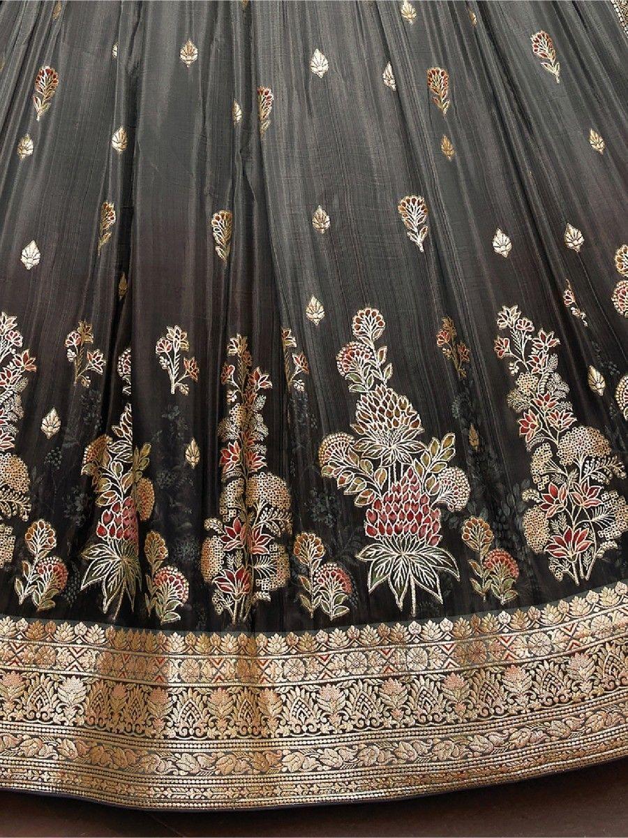 Amazing Grey Zari Woven Silk Wedding Wear Designer Lehenga Choli Websites Online