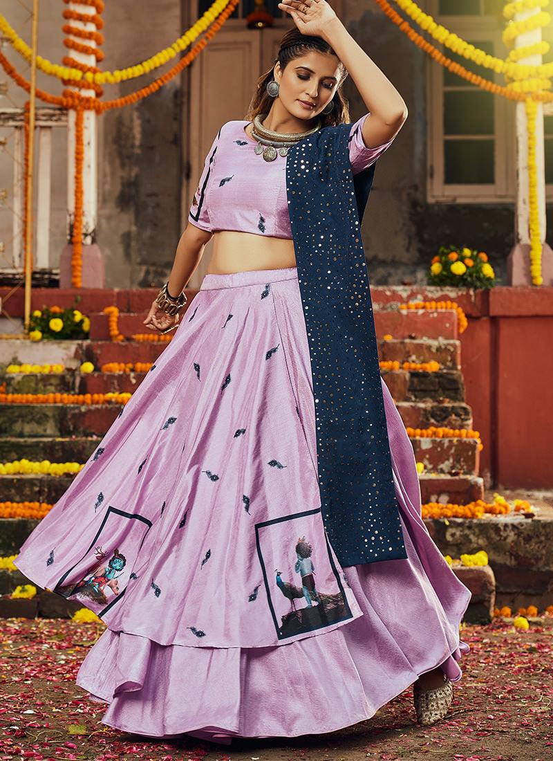 Digital Print Dusty Pink Navratri Ghagra Choli Cheap Sale Good Selling