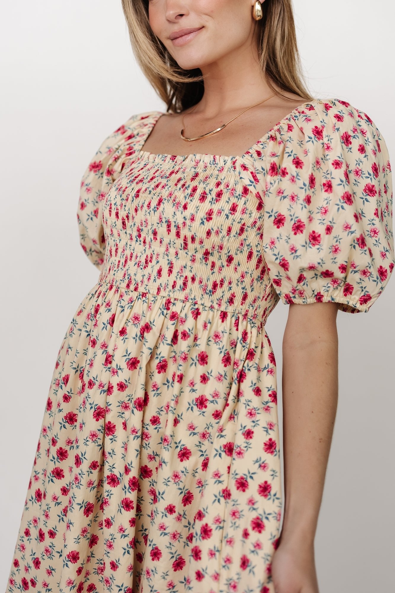 Haddie Smocked Midi Dress | Cream + Rose Floral Sale Classic