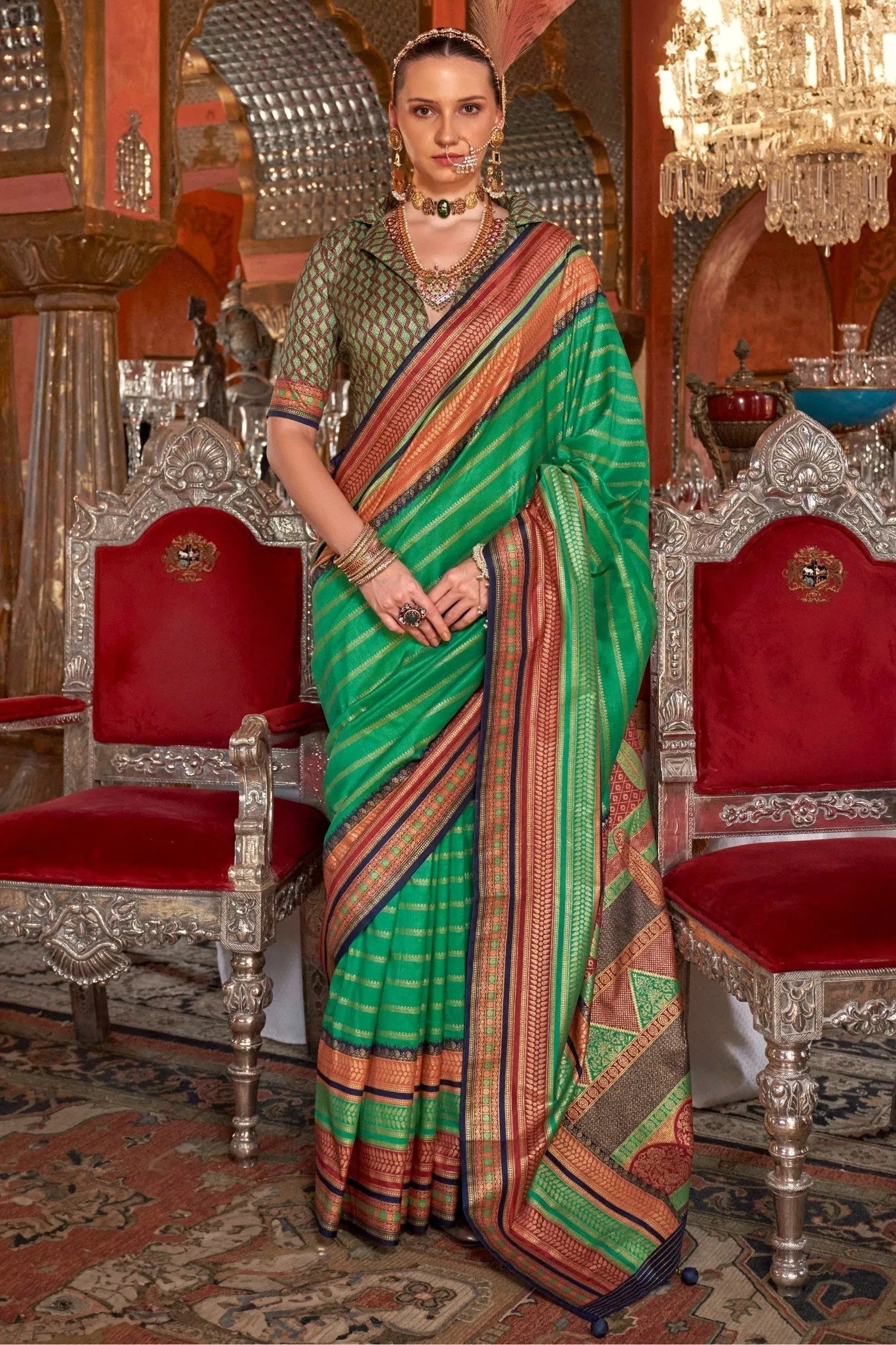 Fabulous Forest Green Kanjivaram and Patola Printed Silk Saree Best Place Online