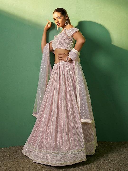 Light Pink Georgette Embroidered and Sequinned Lehenga choli Discount Outlet Store