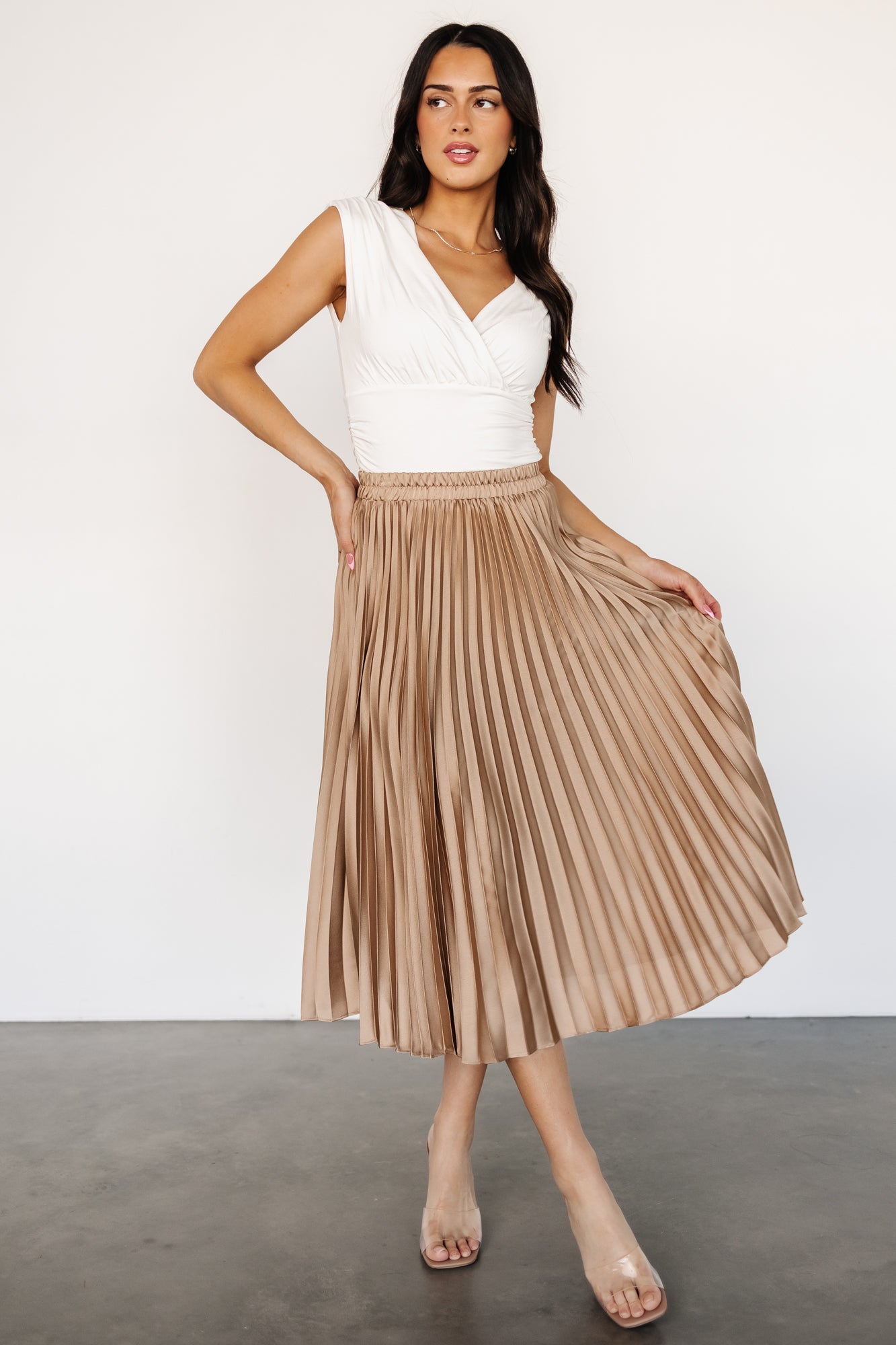 Demetria Pleated Midi Skirt | Light Bronze Cheap Pice Free Shipping