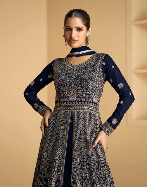 Royal blue color Full sleeve gown Recommend Cheap Online