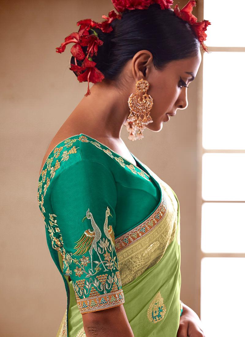 Embroidered Blouse Light Green Silk Saree Clearance New Arrival