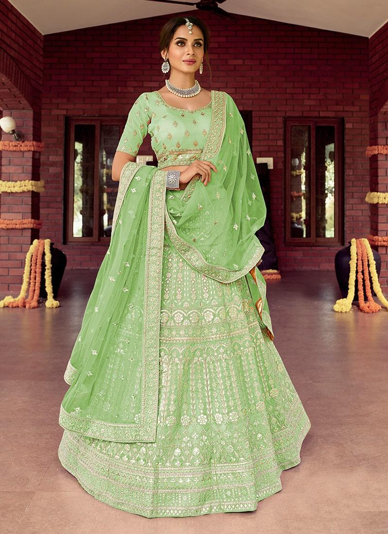 Light Green Color Organza Fabric Zari And Gota Work Lehenga Cheap Sale Professional