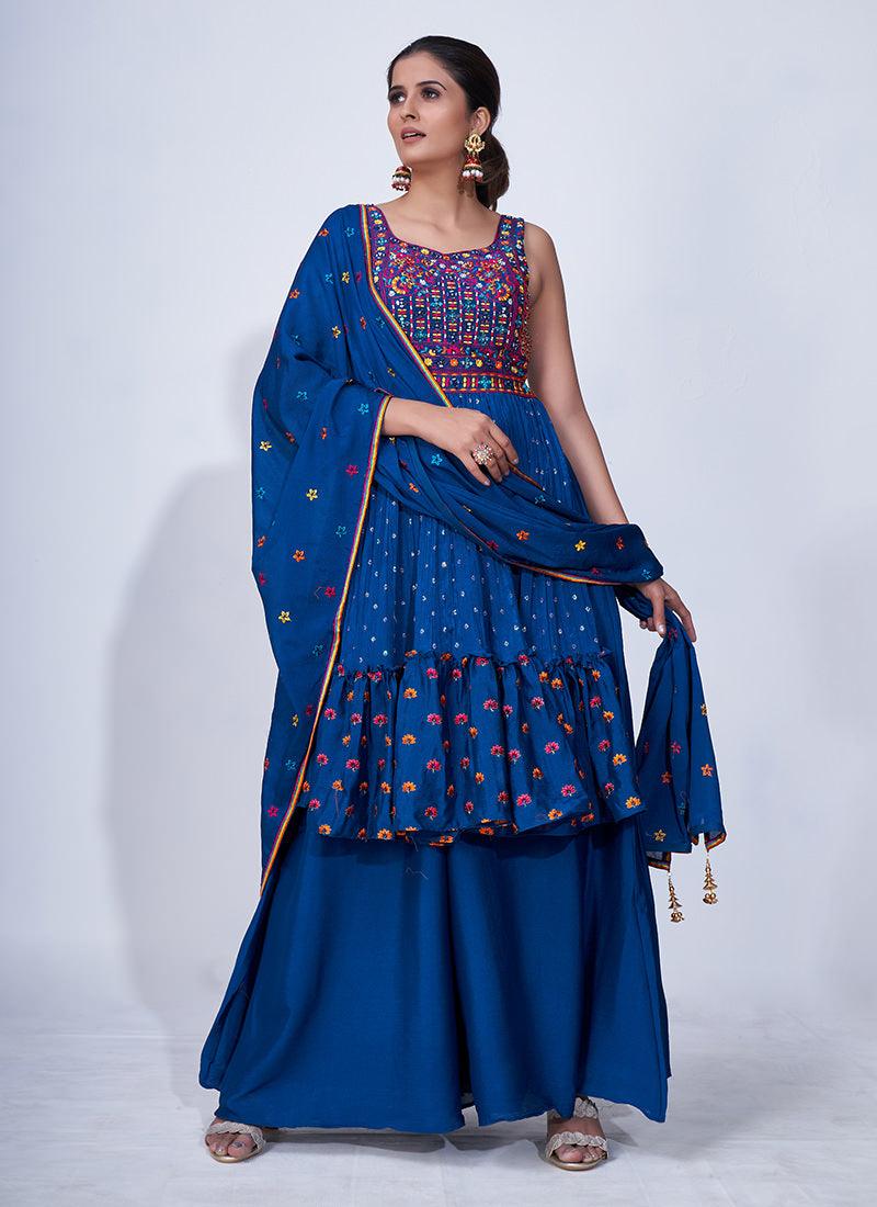 Thread With Mirror Work Navy Blue Palazzo Suit Visit New For Sale