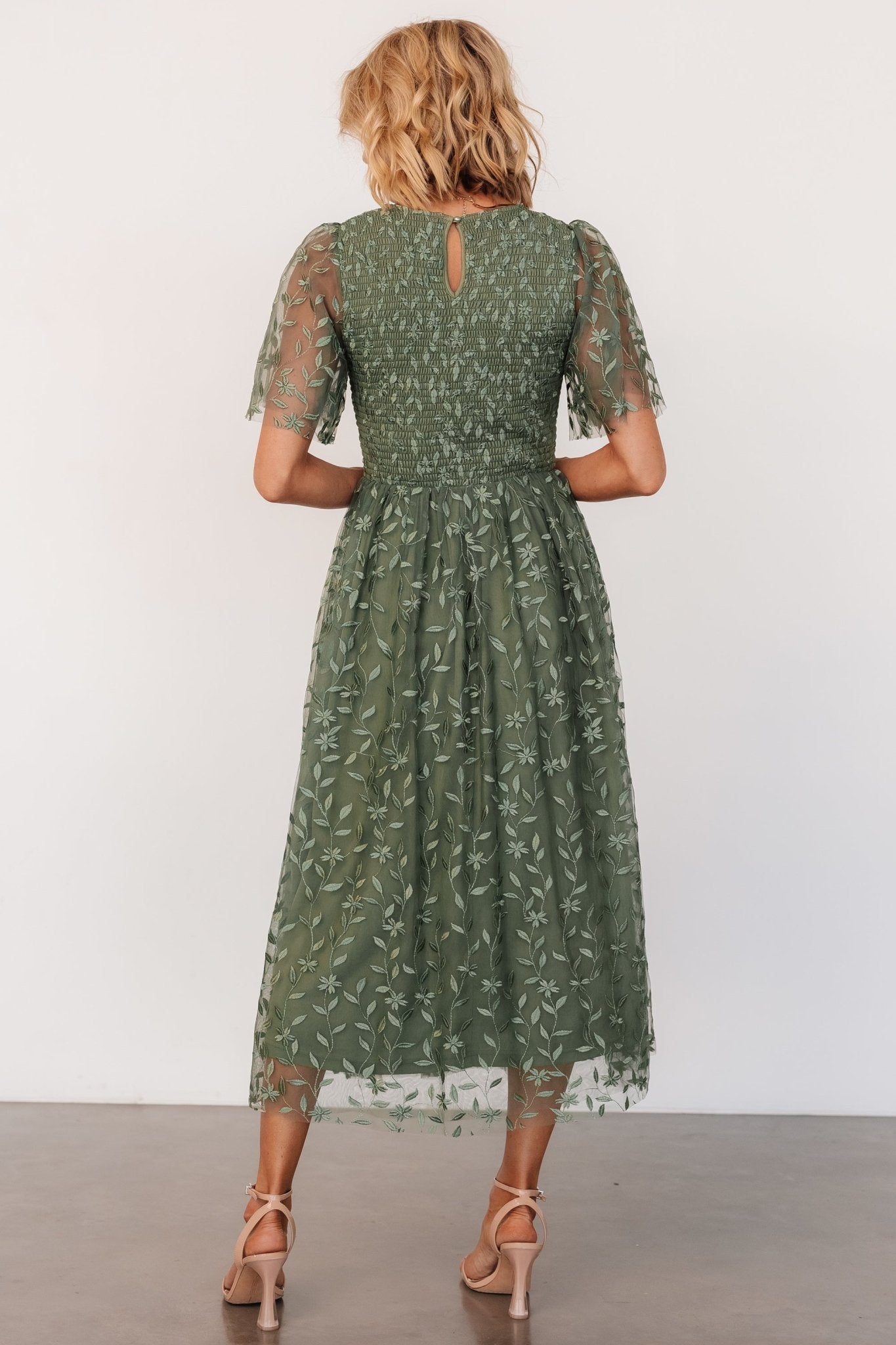 Kendra Embroidered Dress | Dark Sage Discount 2025 New