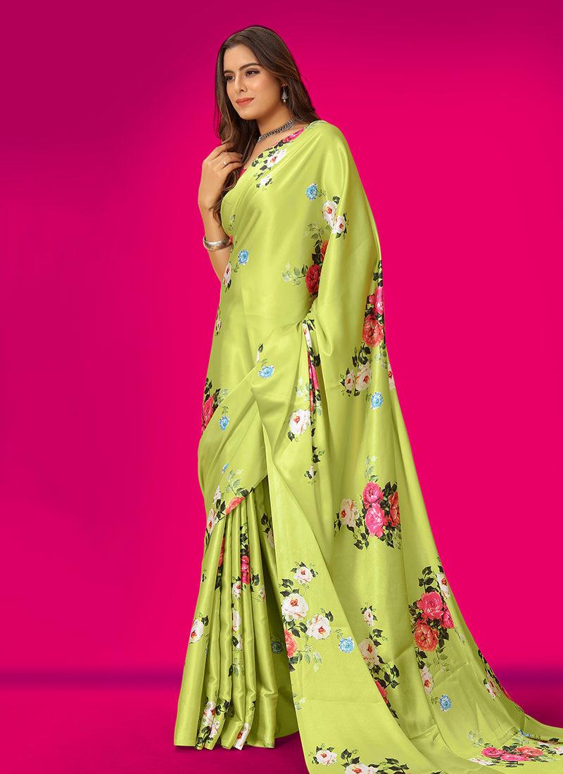 Light Green Color Sleeveless Silk Saree New Arrival Cheap Pice