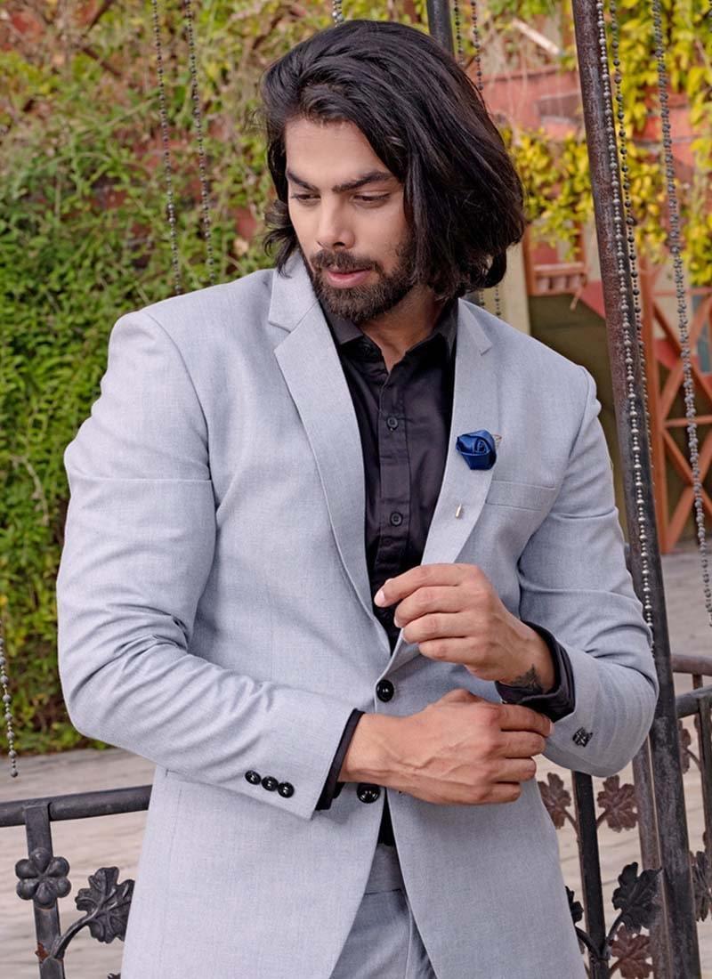 Fantastic Single Breasted Two Button Light Grey Color Suit Buy Authentic Online