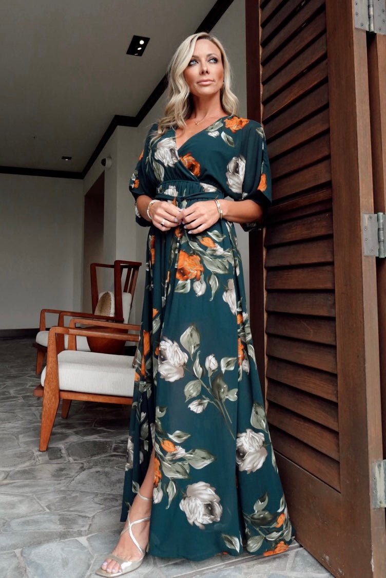 Kia Kimono Maxi Dress | Deep Topaz Floral Cheap Sale Cheapest