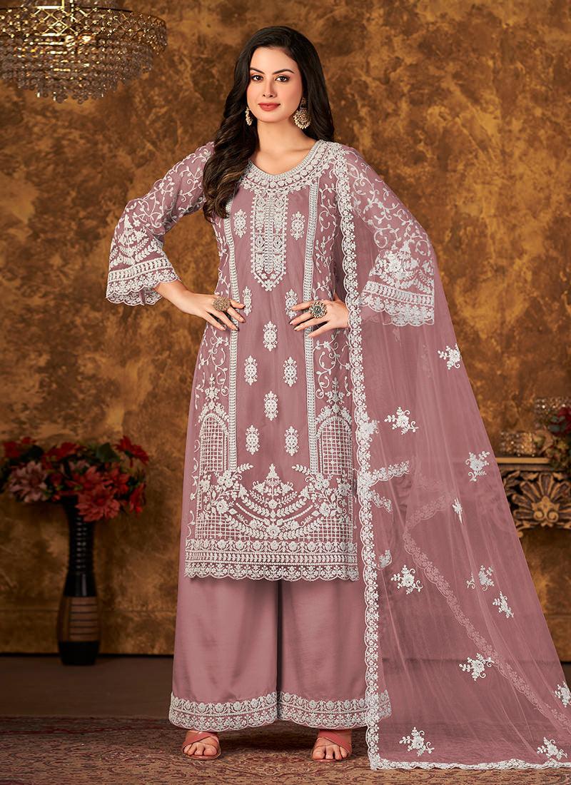 Brown Color Bell Sleeves Palazzo Salwar Suit Cheap Sale Best Pices