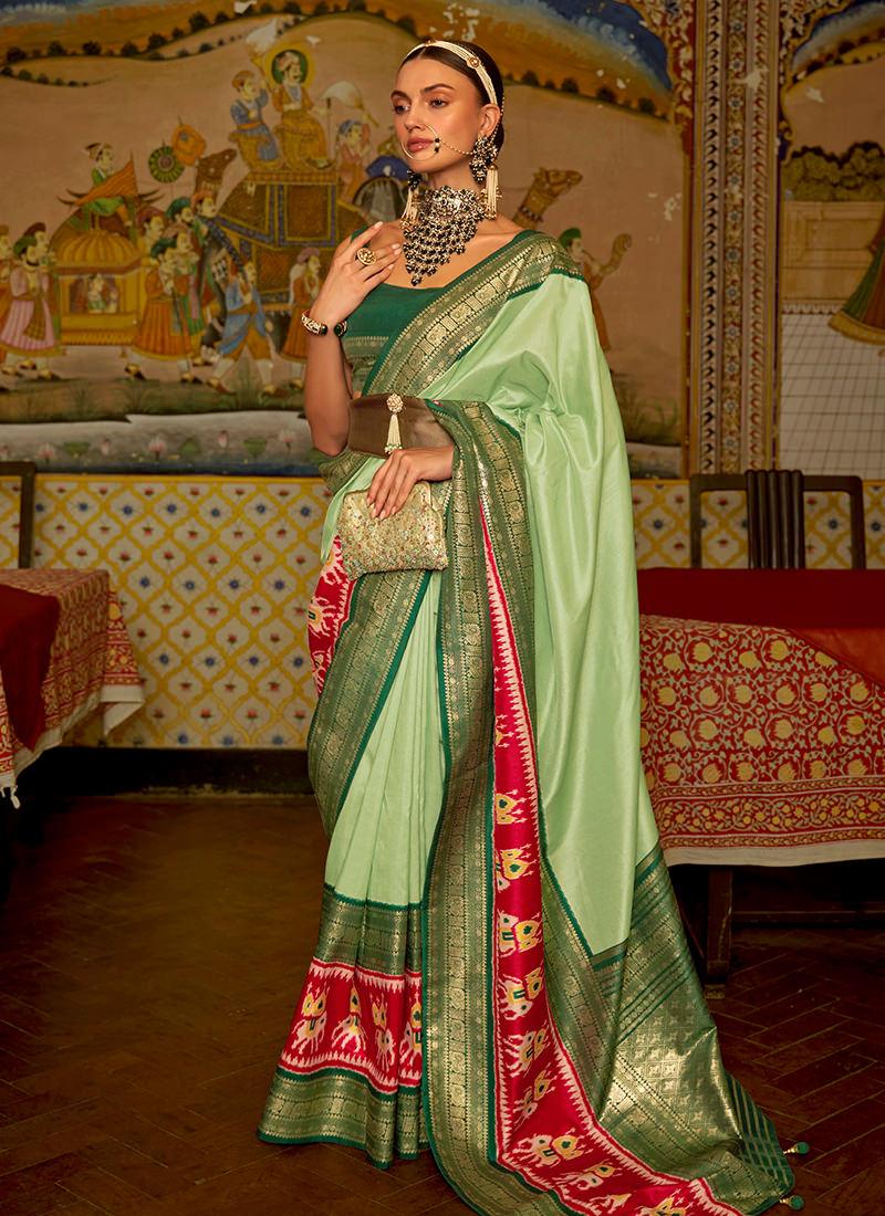 Smooth Silk Fabric Light Green Patola Saree Free Shipping Cheap Real