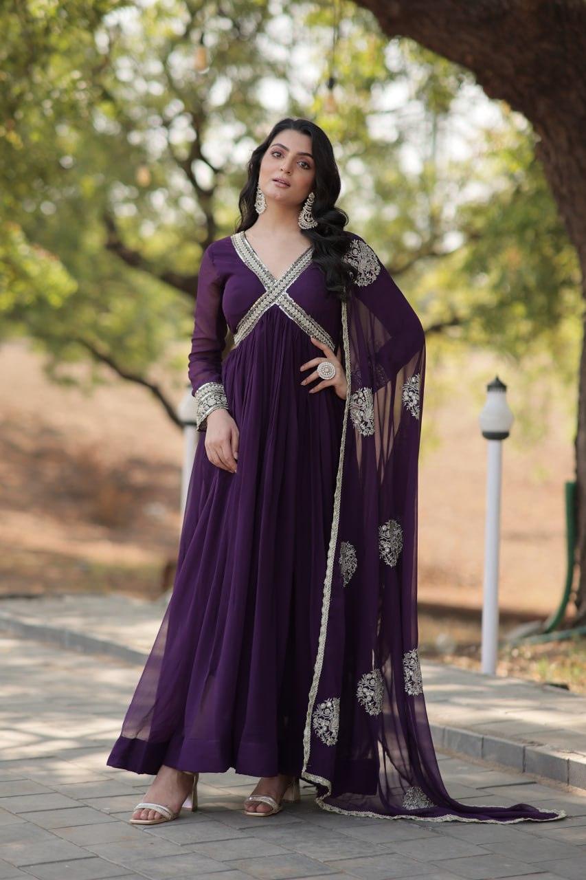 Elegant Maroon Embroidered Anarkali Gown Discount 2025 New