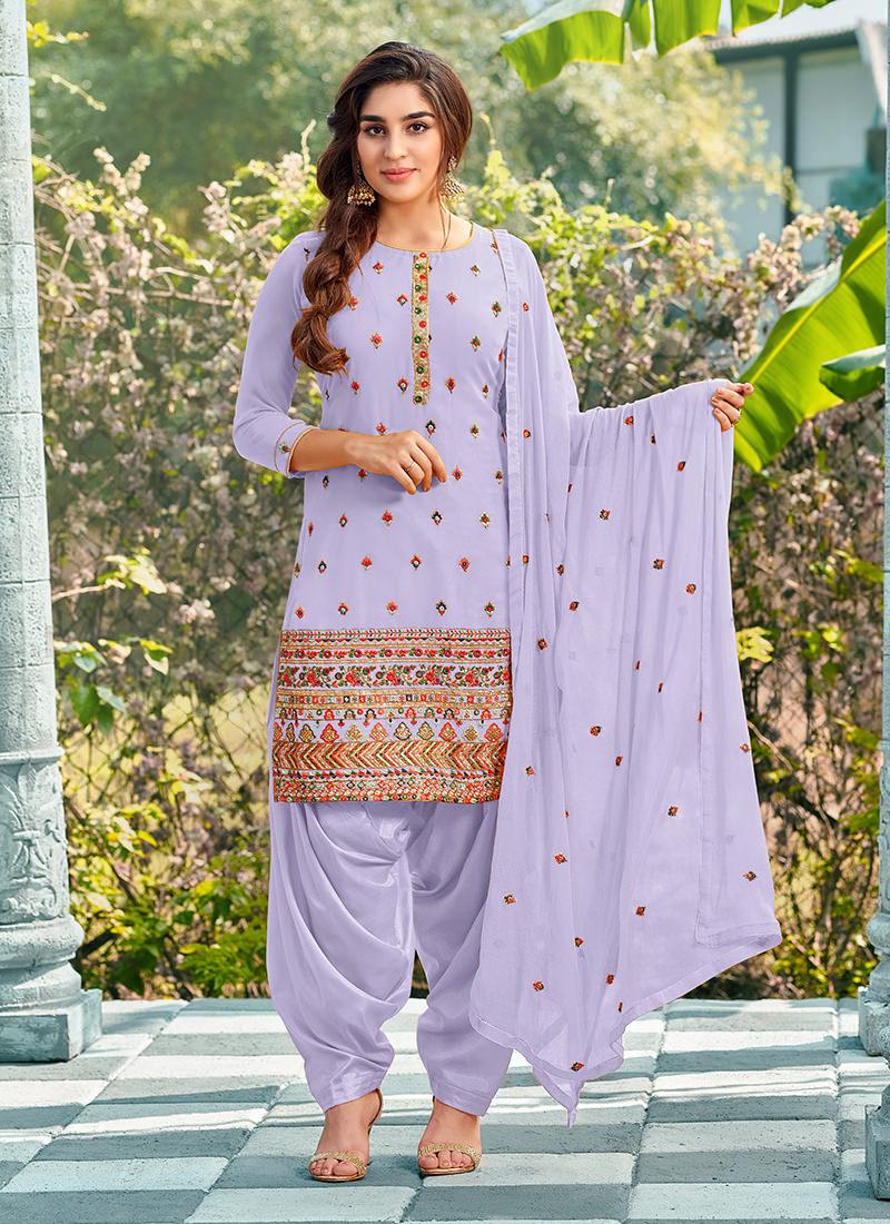 Georgette Base Lavender Punjabi Salwar Suit Wide Range Of Cheap Online