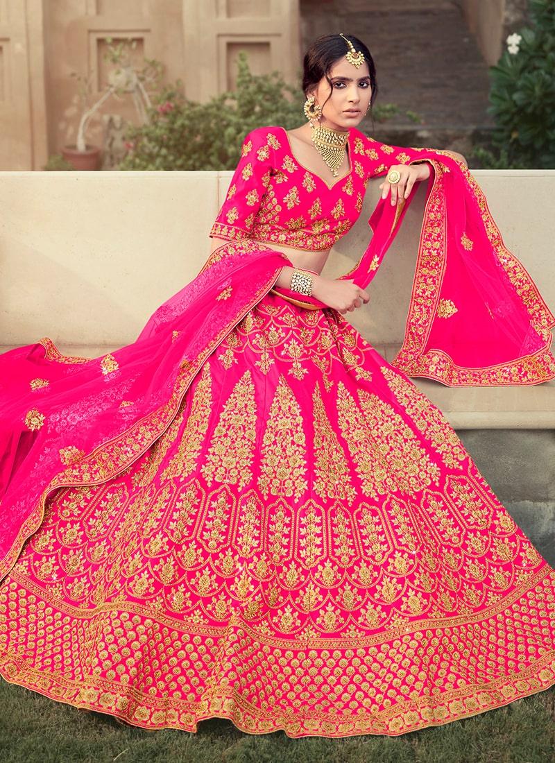 Pink Color Dori Work Satin Fabric Lehenga With Net Dupatta Clearance Inexpensive