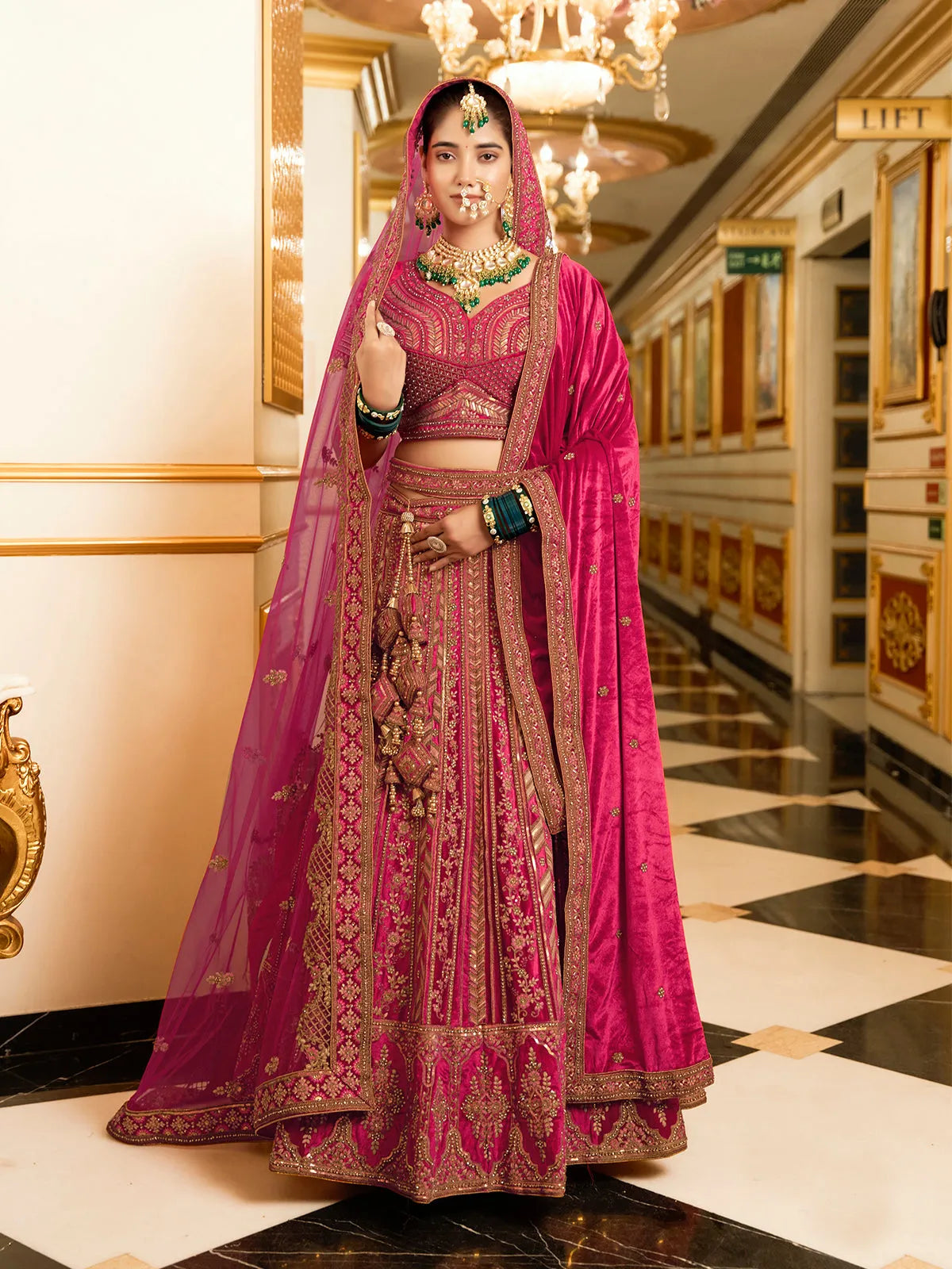 Exquisite Lycra Velvet Codding Rani Bridal Wear Lehenga Choli Cheap Low Pice