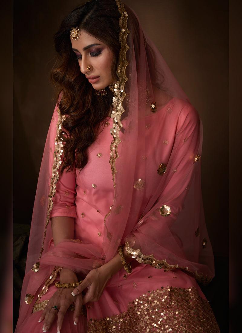 Light Pink Soft Net Base Sequin Sharara Suit Official Cheap Online