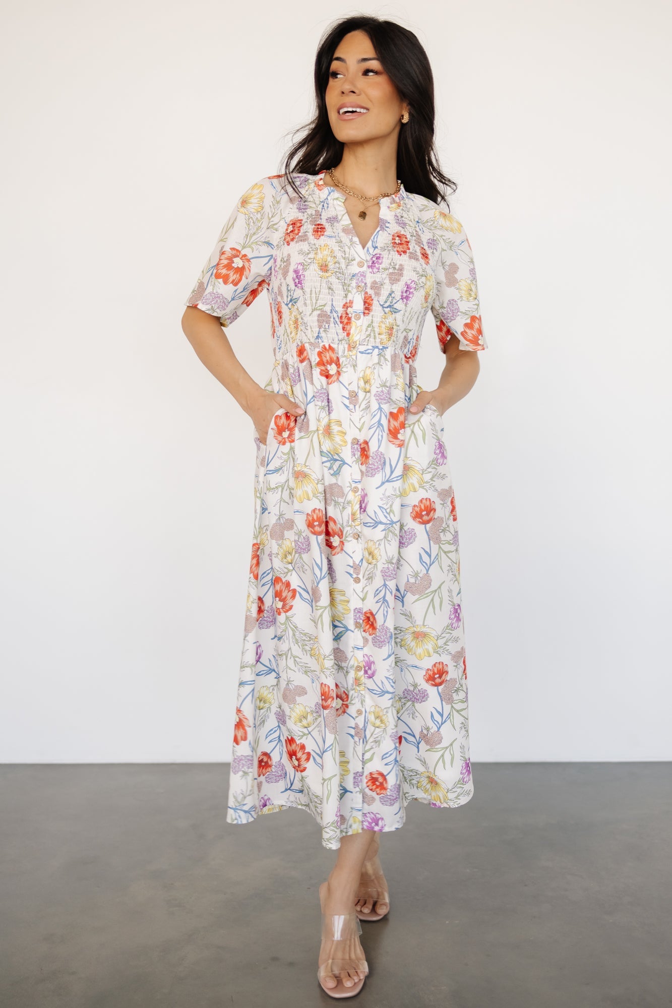 Botega Midi Dress | Ivory Multi Floral Free Shipping Best Seller