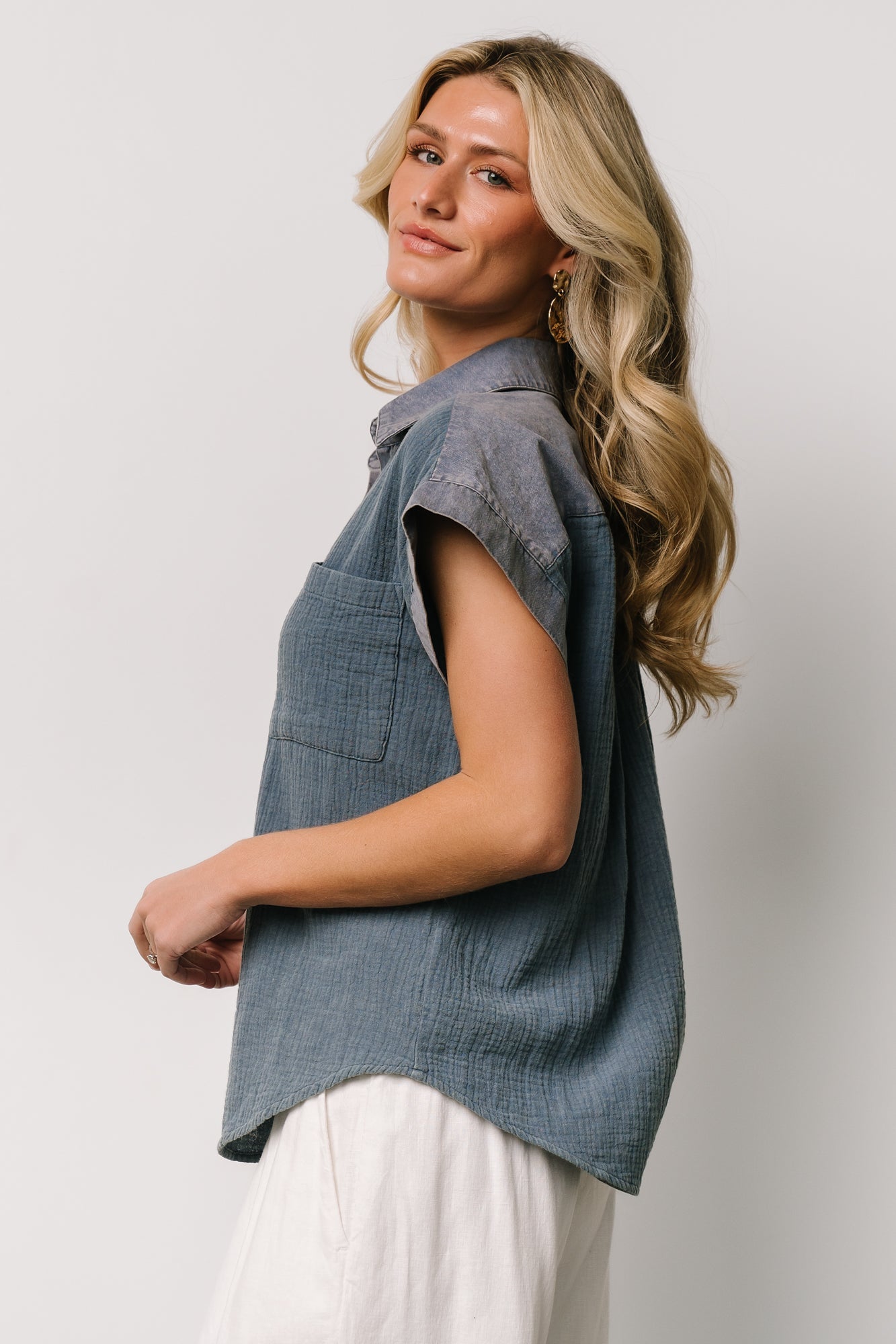 Jaye Button Top | Denim Blue Buy Cheap Nicekicks