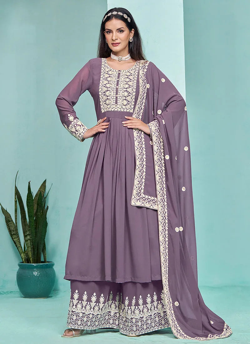 Traditional Lavender Embroidered  Anarkali Palazzo Suit Sale Good Selling