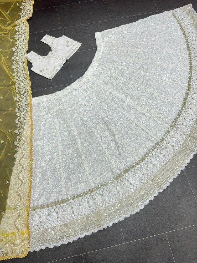 Elegant White Bridal Lehenga and Yellow Dupatta Free Shipping For Sale