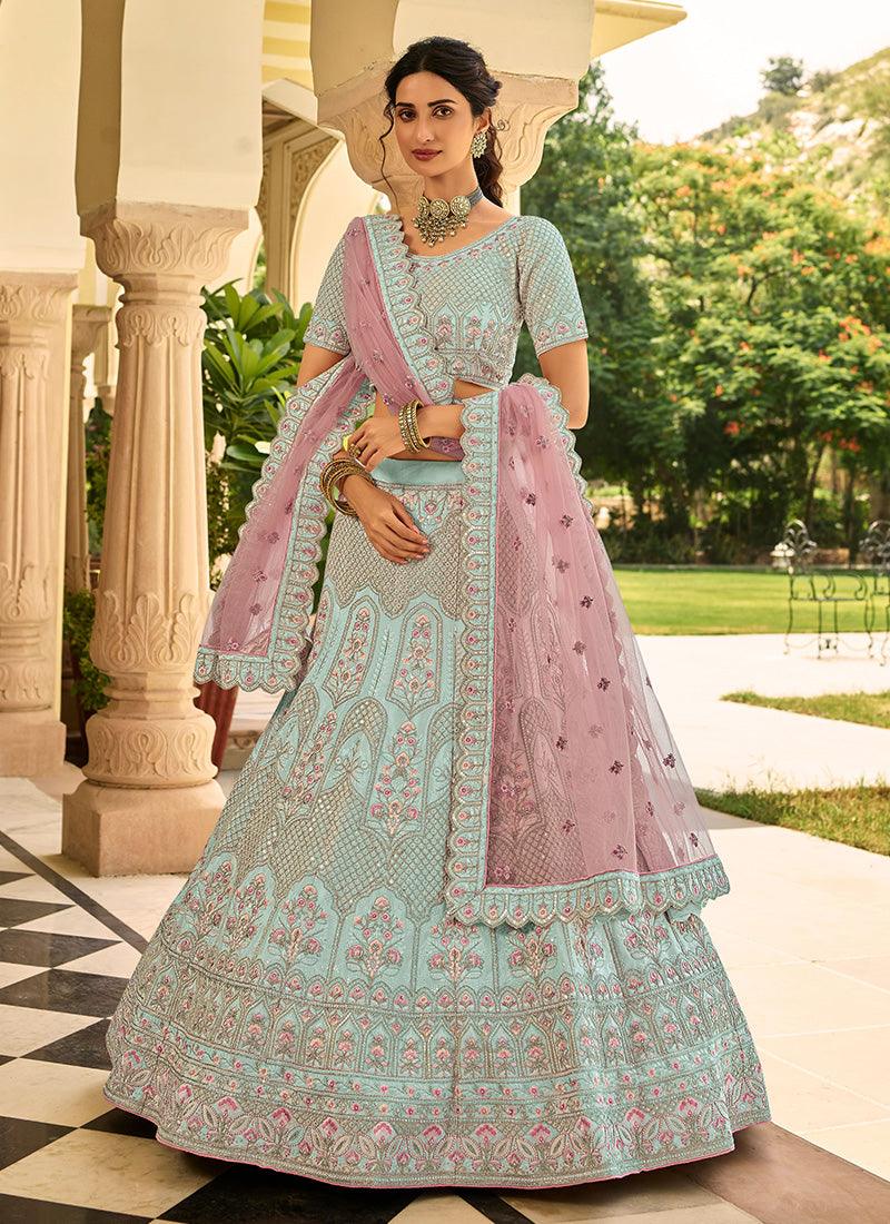 Sea Green Color Crepe Fabric Resham And Stone Work Lehenga Where To Buy Low Pice