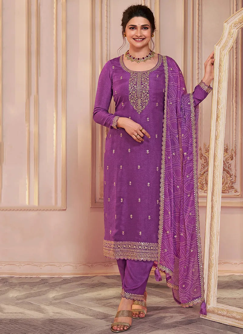 Magenta Georgette Silk Embroidered Designer Salwar Kameez Suit Outlet New Arrival