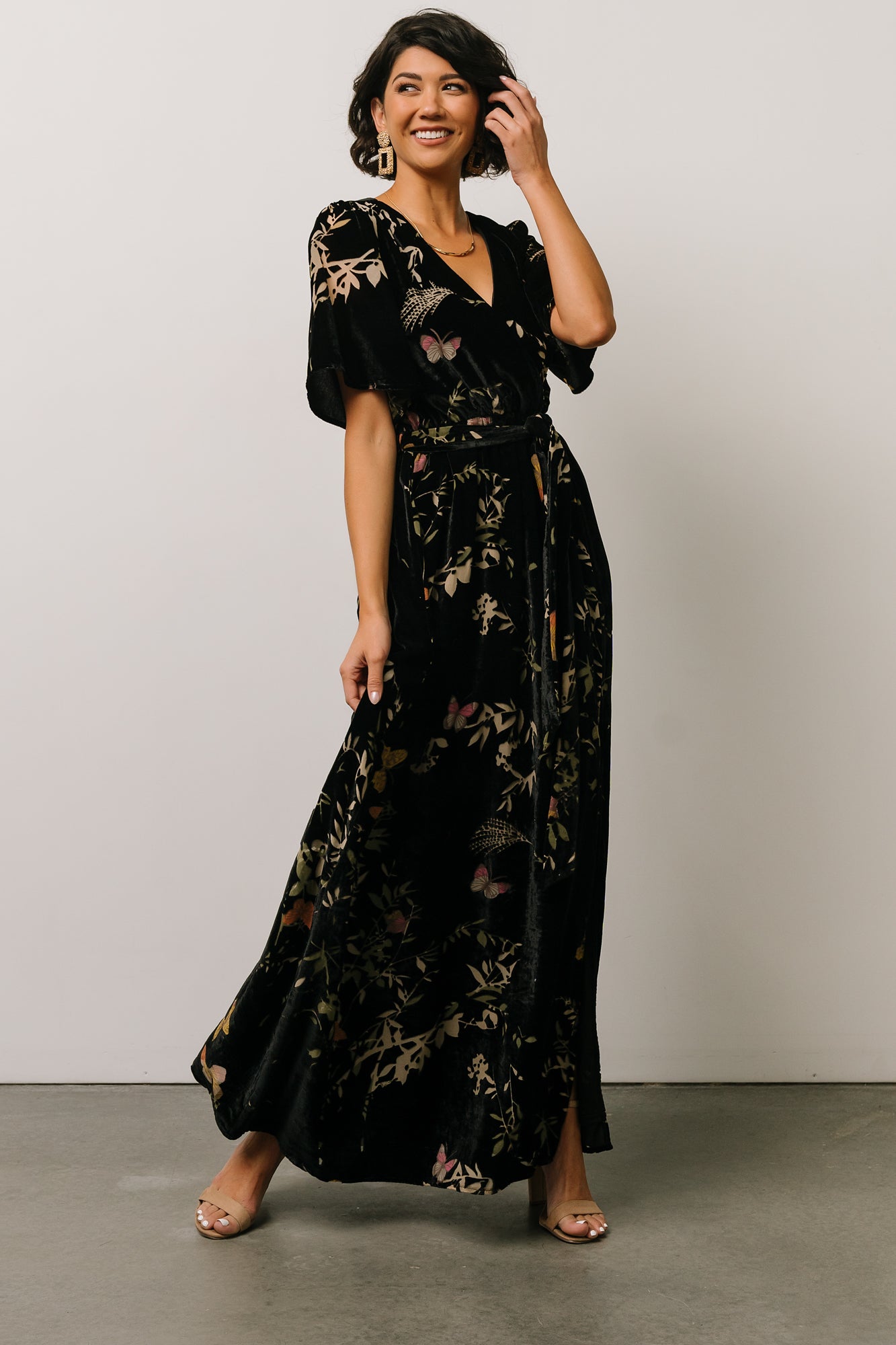 Uma Velvet Maxi Dress | Black Butterfly Print Tumblr Cheap Pice