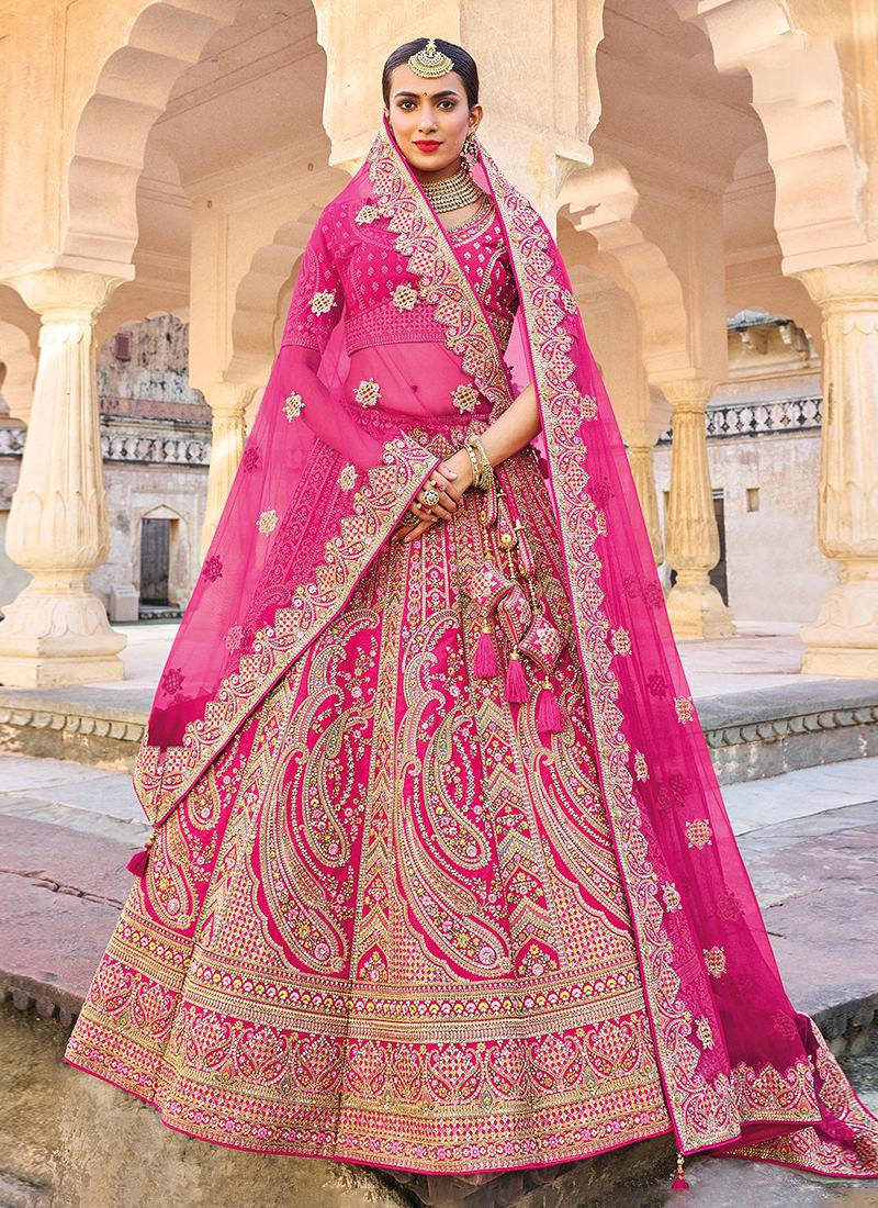 Resham And Zari Work Pink Bridal Lehenga Free Shipping Manchester Great Sale