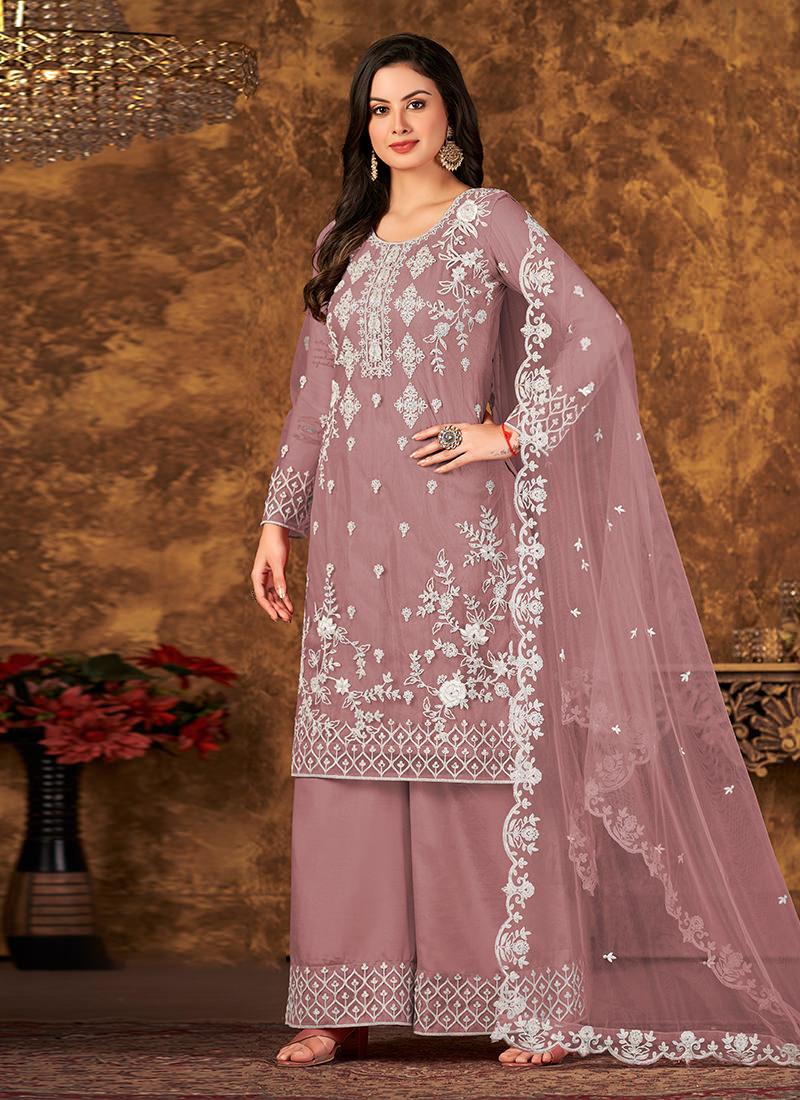 Embroidery With Pearl Work Dark Pink Palazzo Shop For Sale