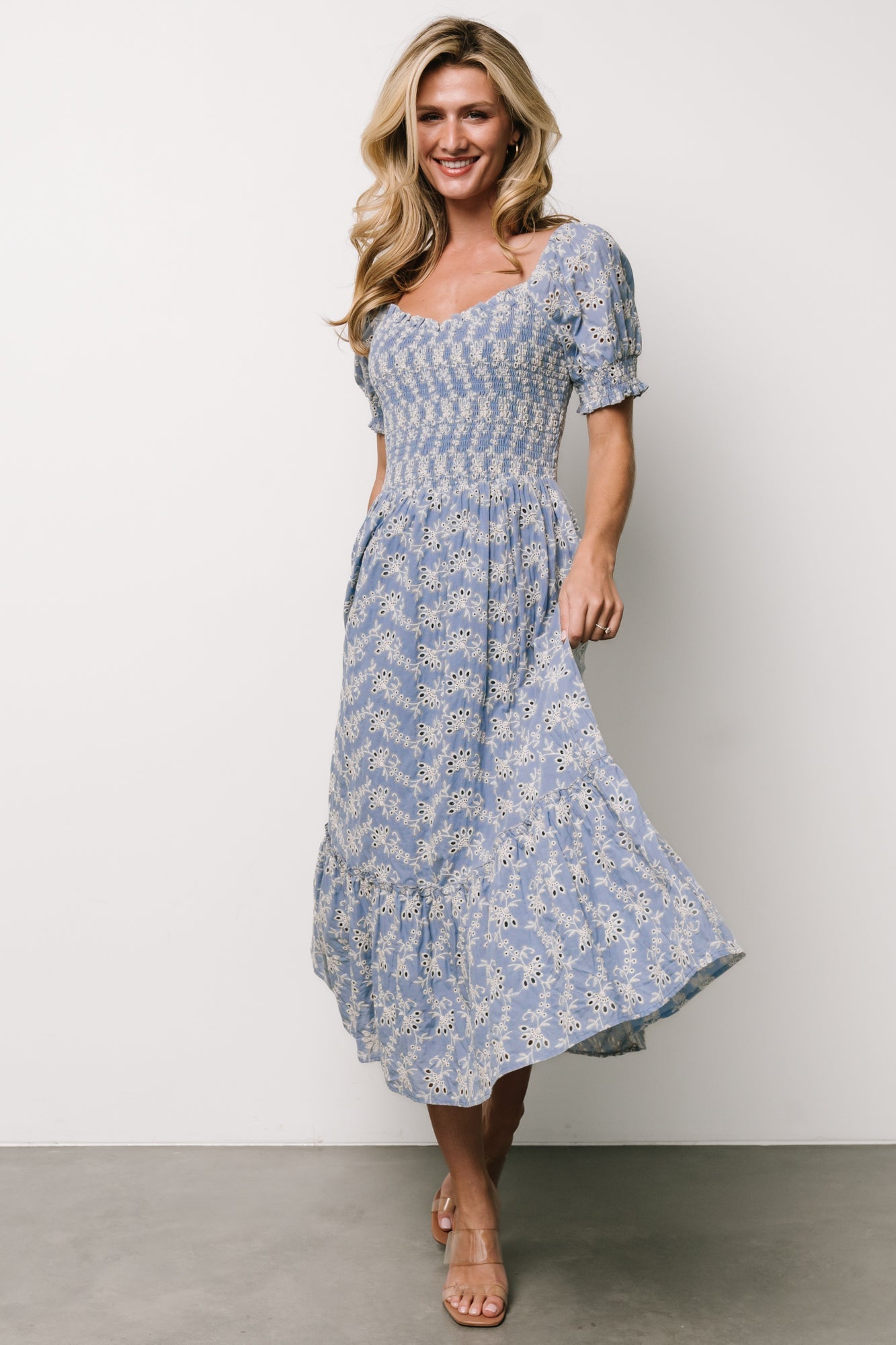 Piper Eyelet Midi Dress | Blue + Ivory Buy Cheap Brand New Unisex