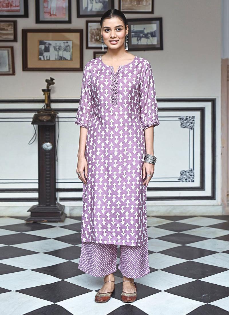 Printed Purple Long Kurti With Palazzo Cheap Footlocker