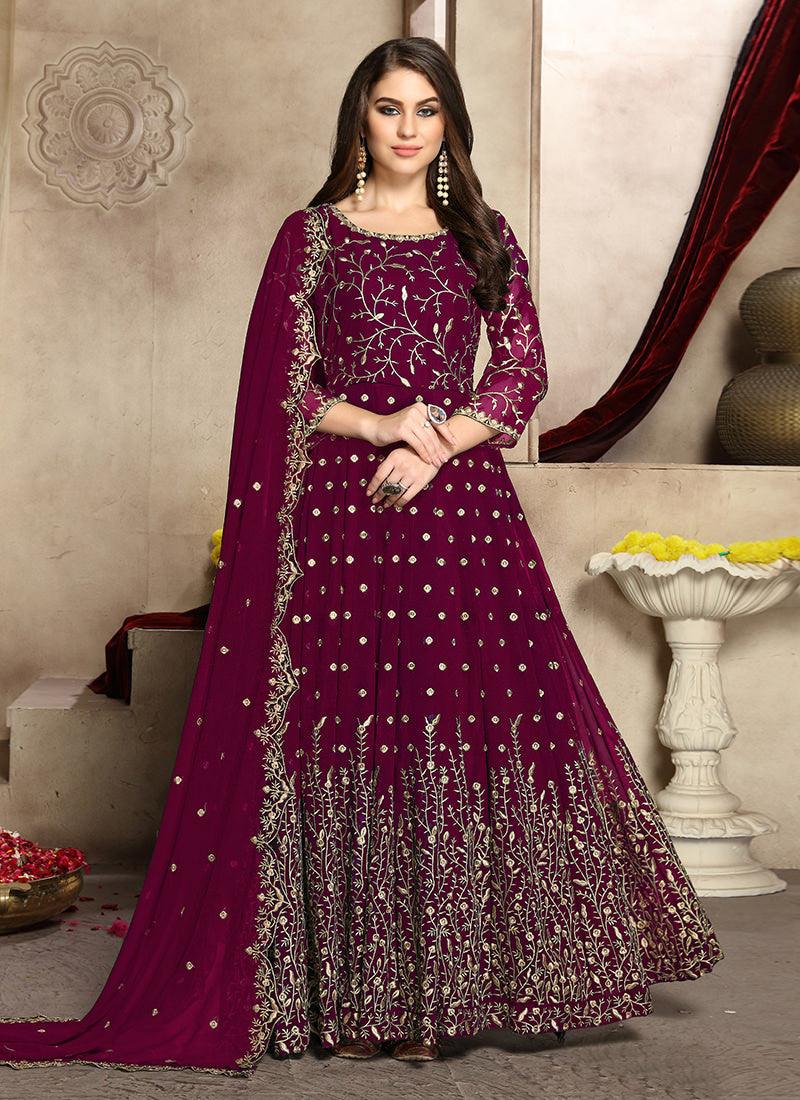 Heavy Zari Work Purple Anarkali Suit With Paypal Cheap Pice