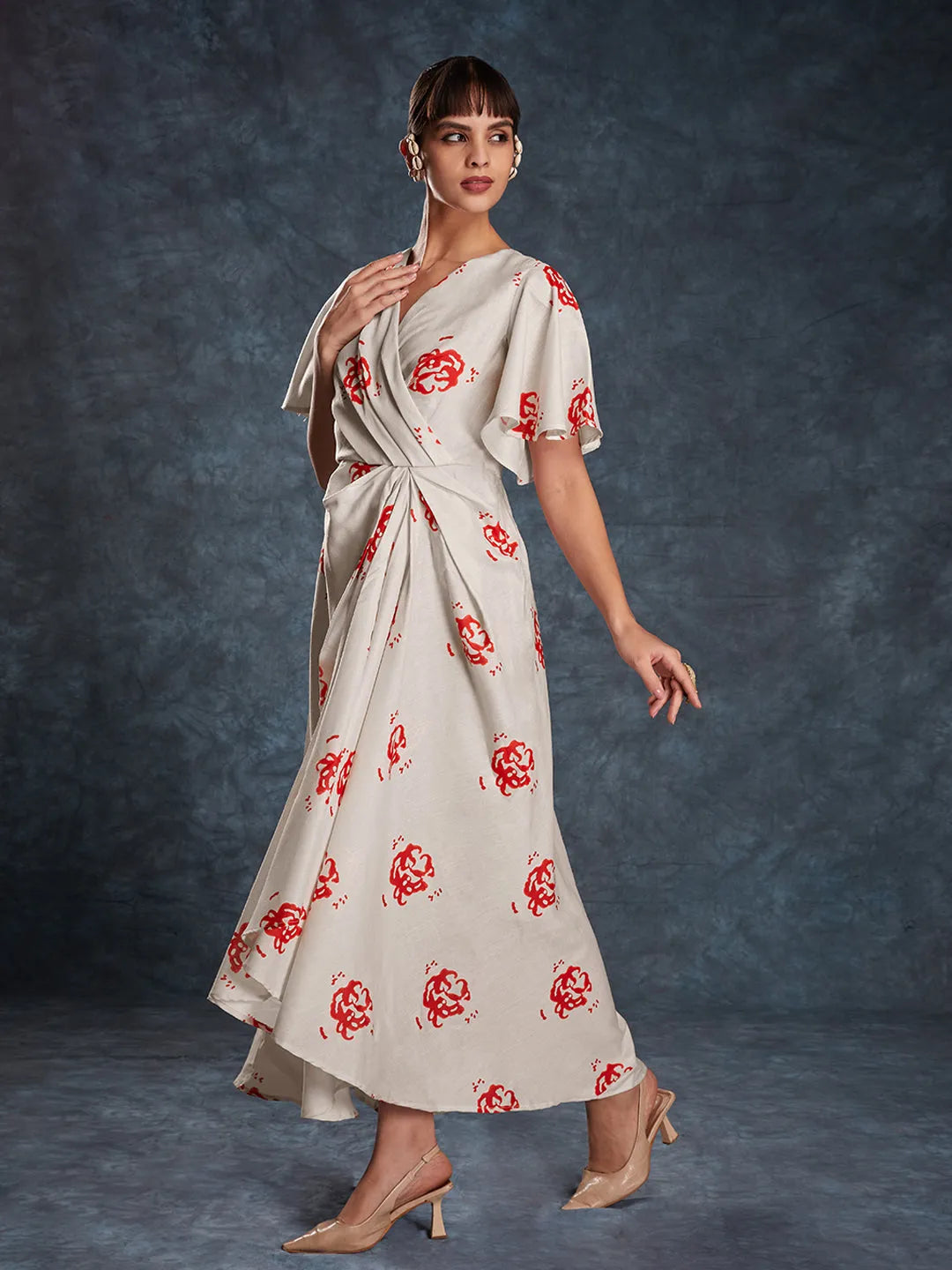 Designer Cream Maxi Printed Dress Free Shipping Get To Buy