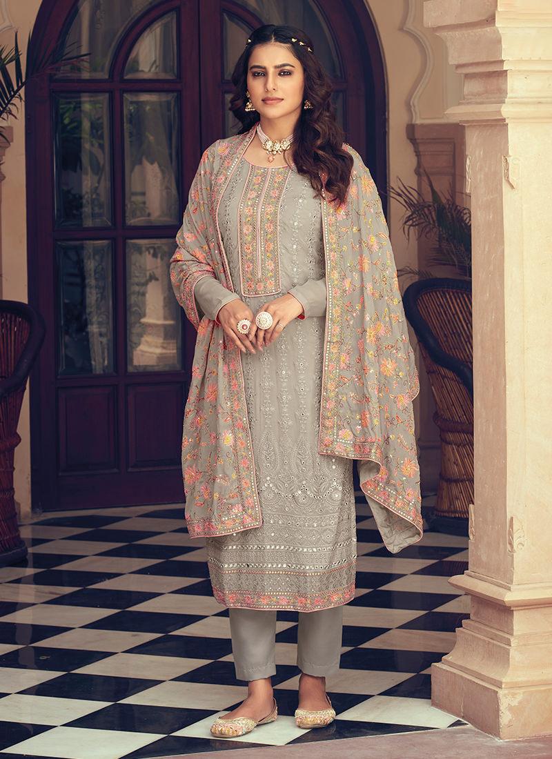 Grey Color Pant Style Pakistani Dress Clearance Low Pice