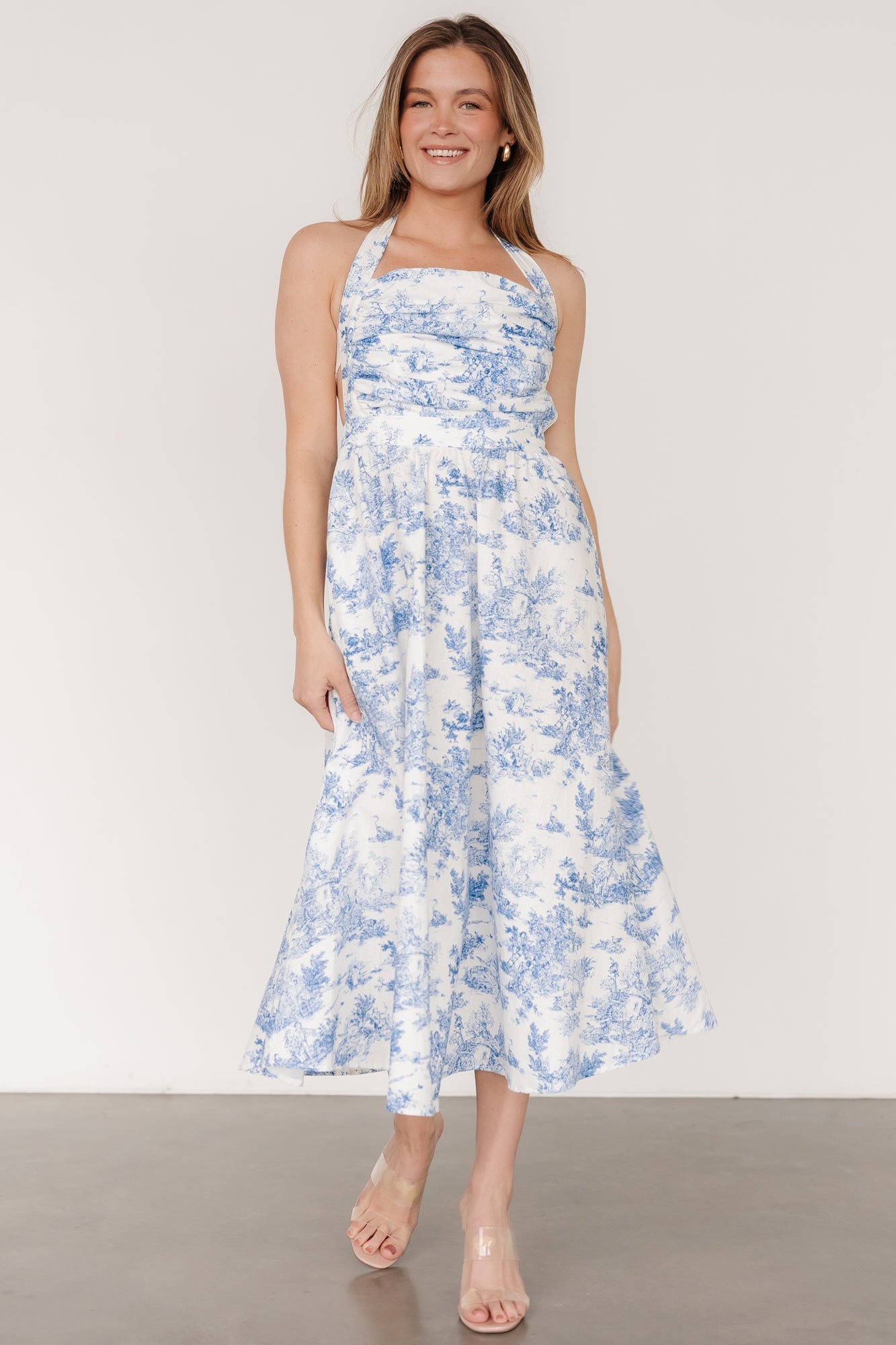 Carolyn Halter Midi Dress | White + Blue Buy Cheap Authentic