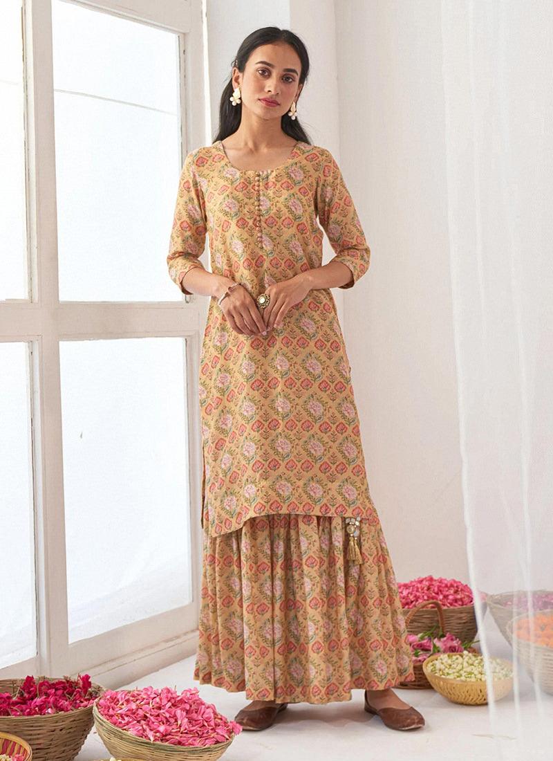 Digital Printed Yellow Pakistani Sharara Sale Clearance