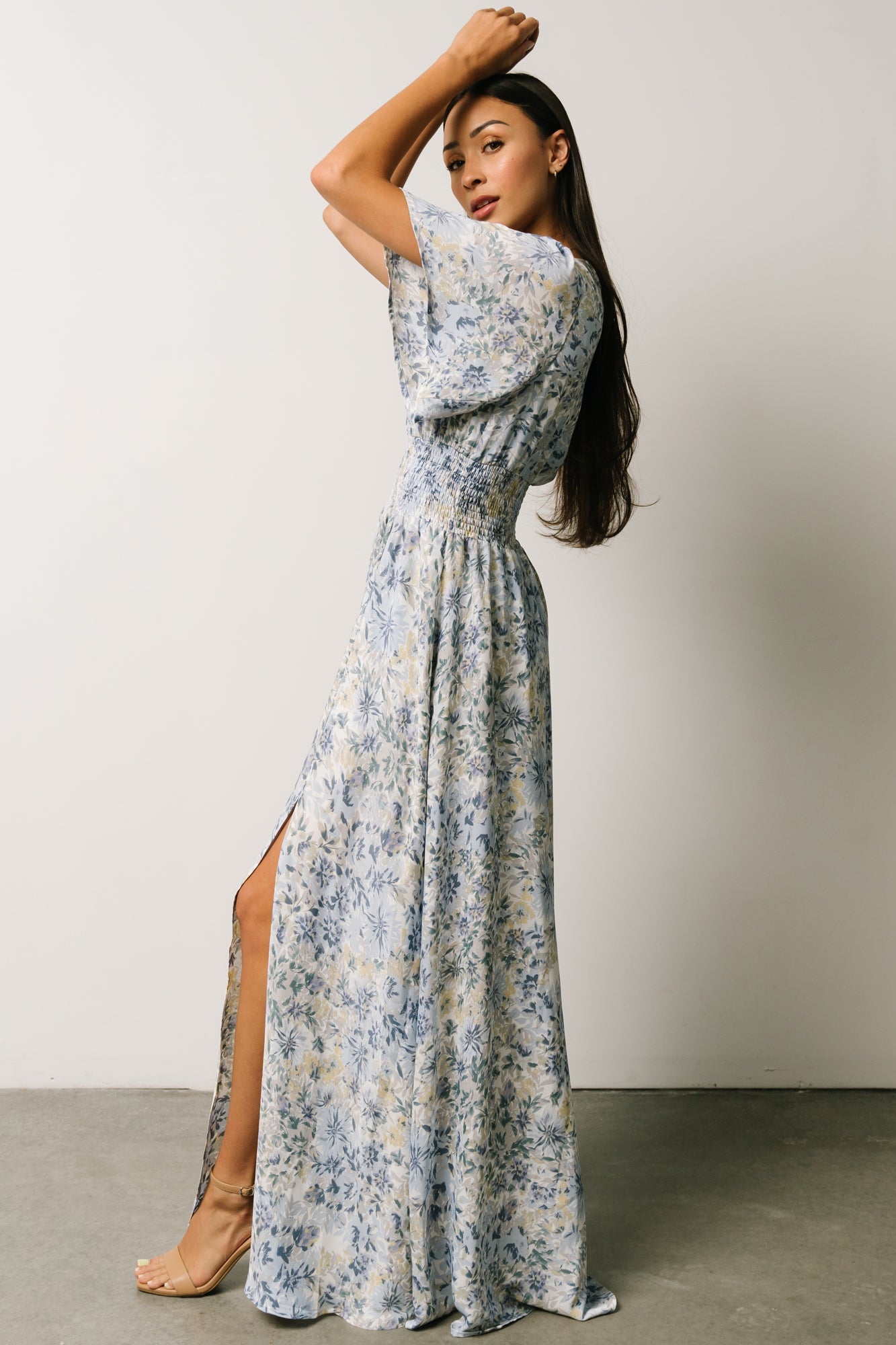 Verona Smocked Maxi Dress | White + Blue Print Latest Cheap Online