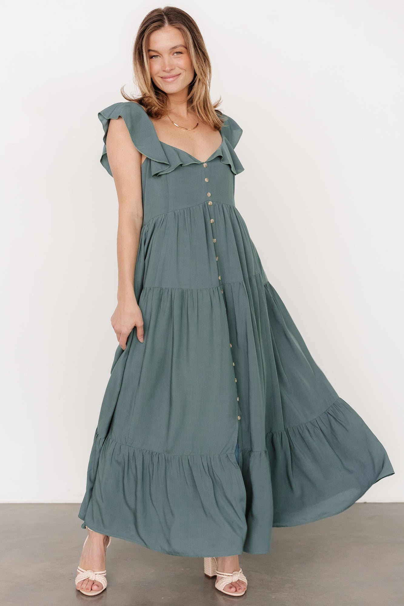 Ellie Ruffle Top Dress | Deep Teal Cheap Usa Stockist