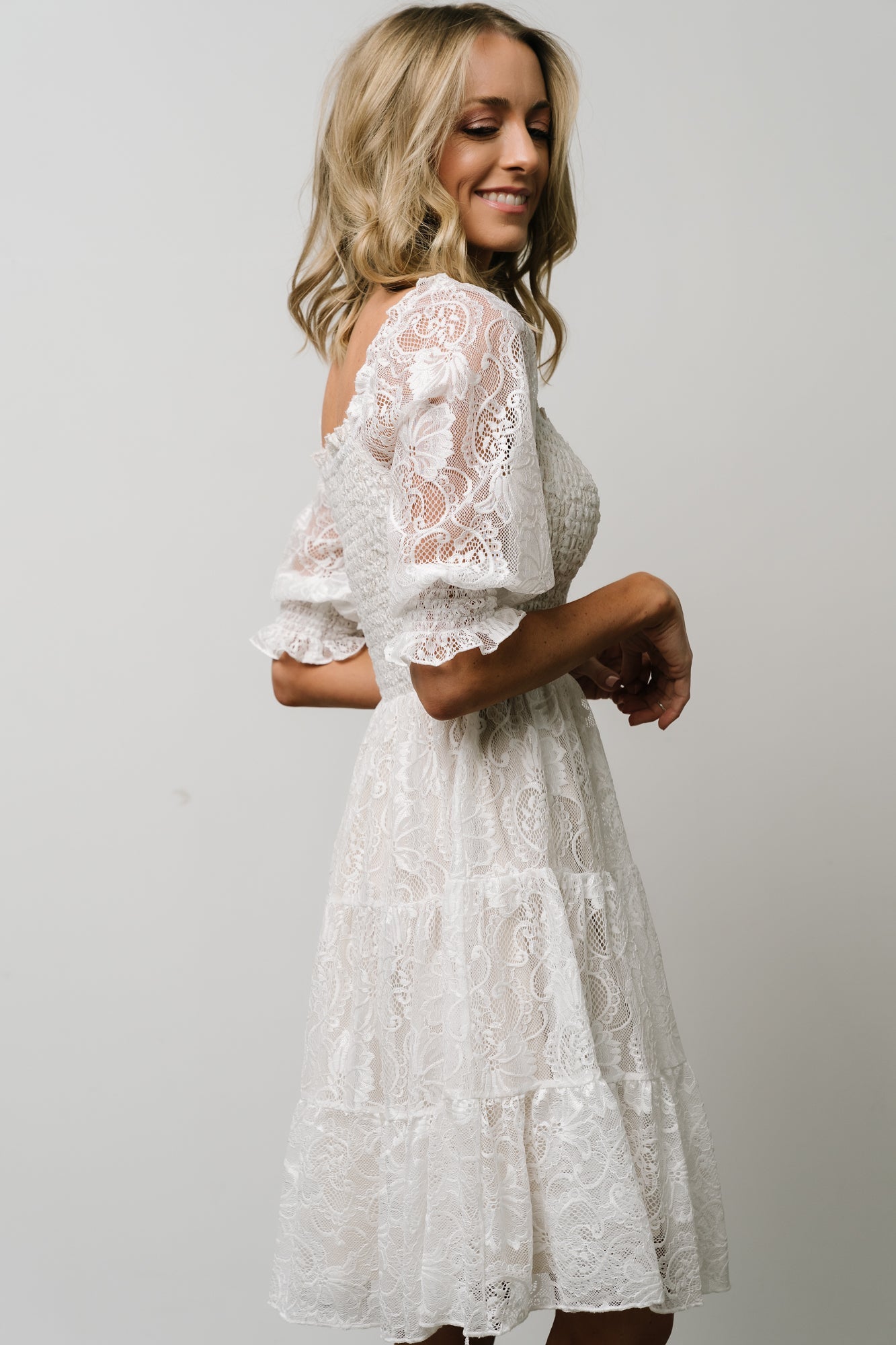 Tate Smocked Lace Short Dress | Off White Really Cheap