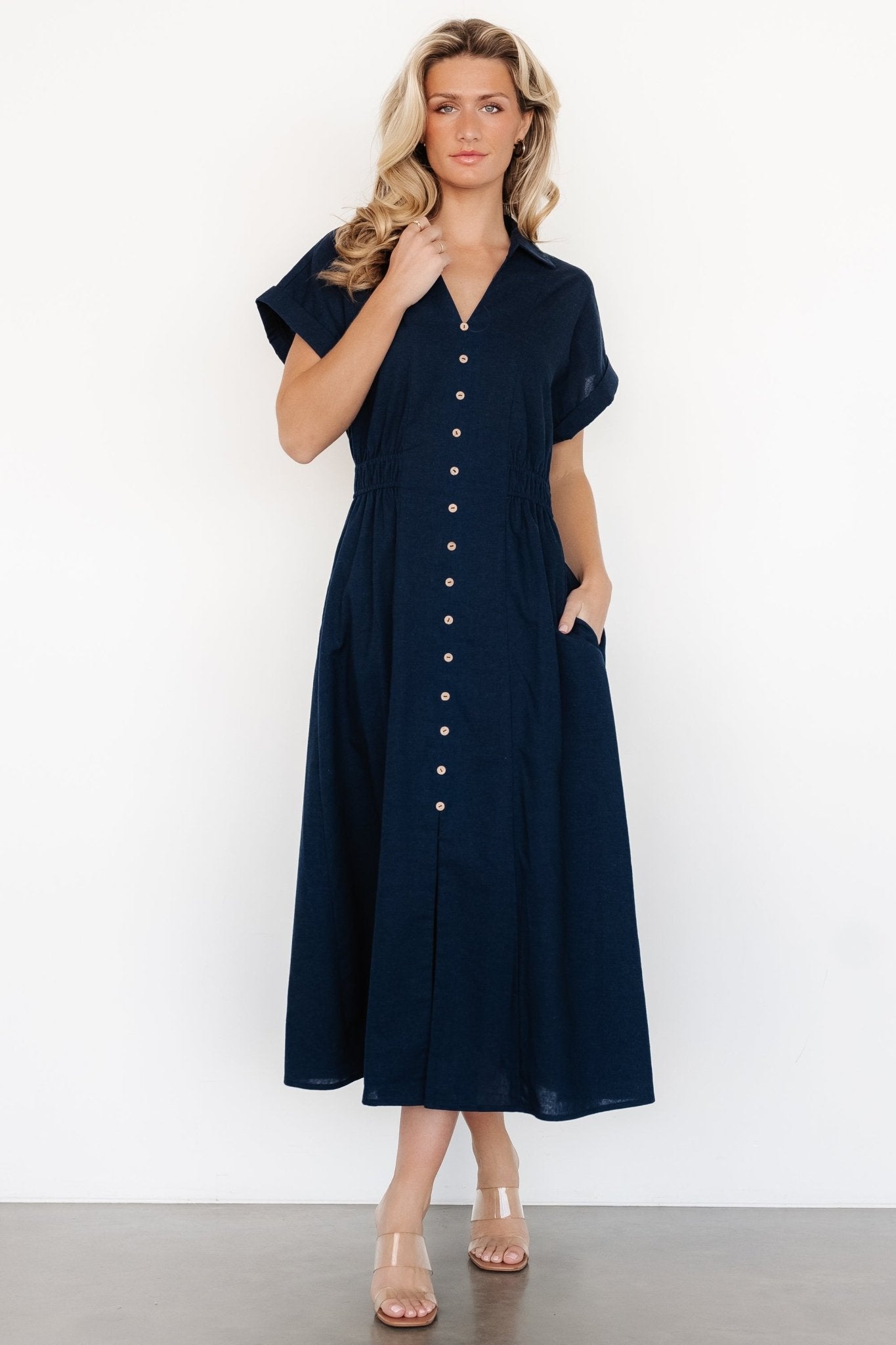 Larah Button Dress | Navy Blue Outlet Genuine