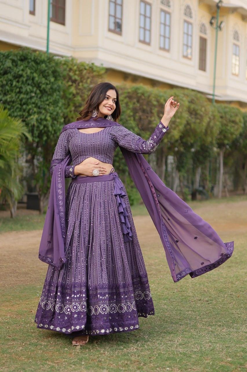 Delightful Purple Heavy Fully Sequins Embroidered Lehenga Choli Set Cheapest Pice