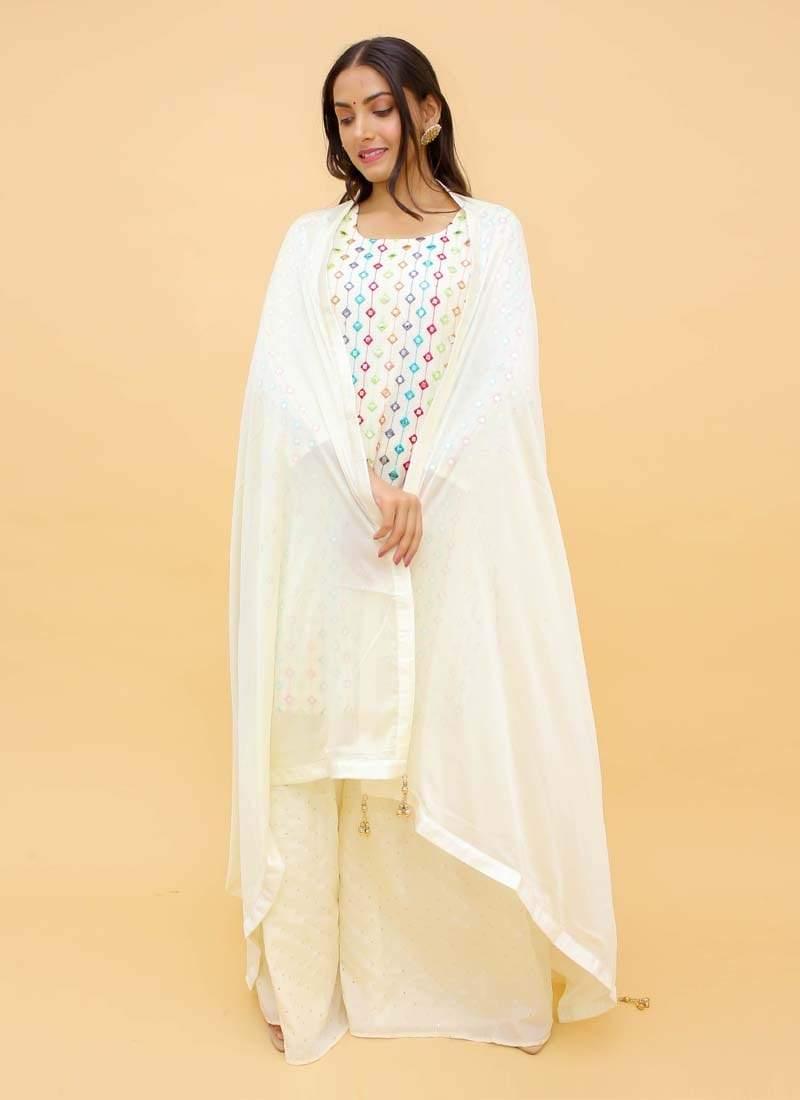 Beguiling Look Mirror Work Off-White Palazzo Suit For Sale Finishline