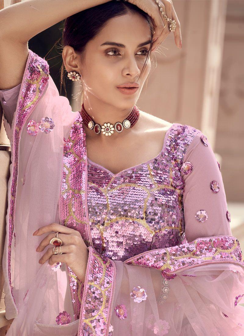 Fetching Lilac Purple Color Soft Net Lehenga With Matching Blouse In China