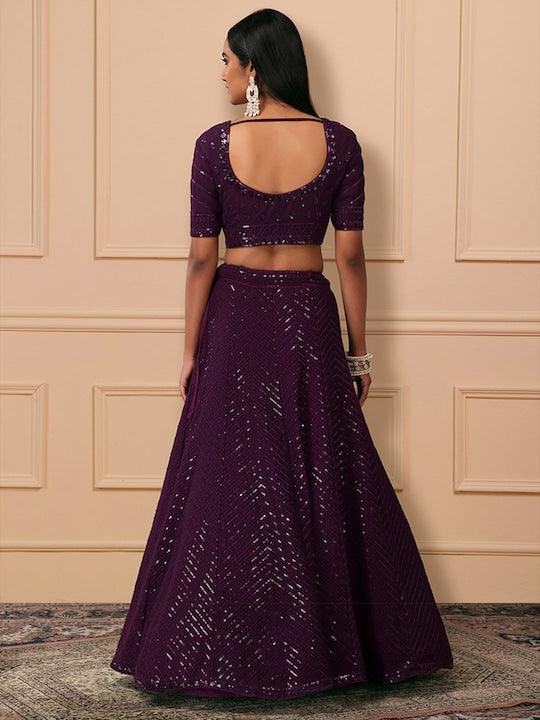 Purple Georgette Sequinned  Flared Lehenga choli Buy Cheap Order